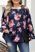 Plus Size Floral Flounce Sleeve Blouse - Plus Size Shirts by Trendsi | Available at Handbags Specialist Headquarter