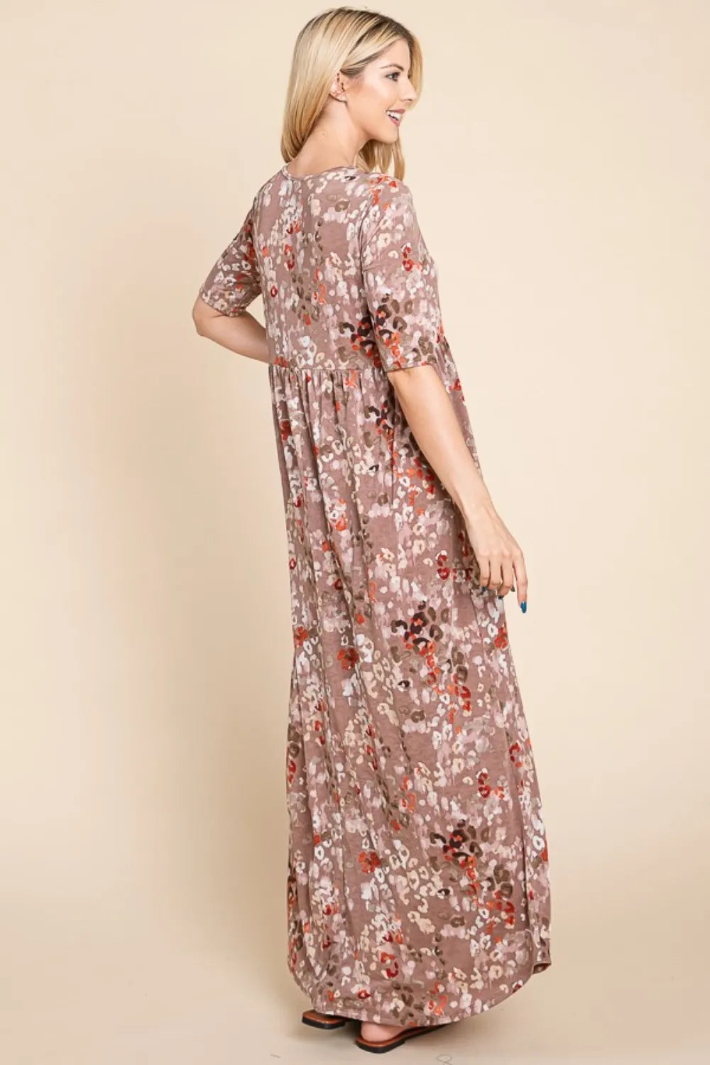 BOMBOM Printed Shirred Maxi Dress - Maxi Dress by Trendsi | Available at Handbags Specialist Headquarter