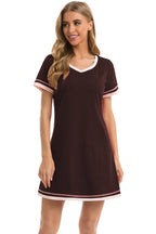 Contrast Trim Short Sleeve Lounge Dress - Sleepwear by Trendsi | Available at Handbags Specialist Headquarter