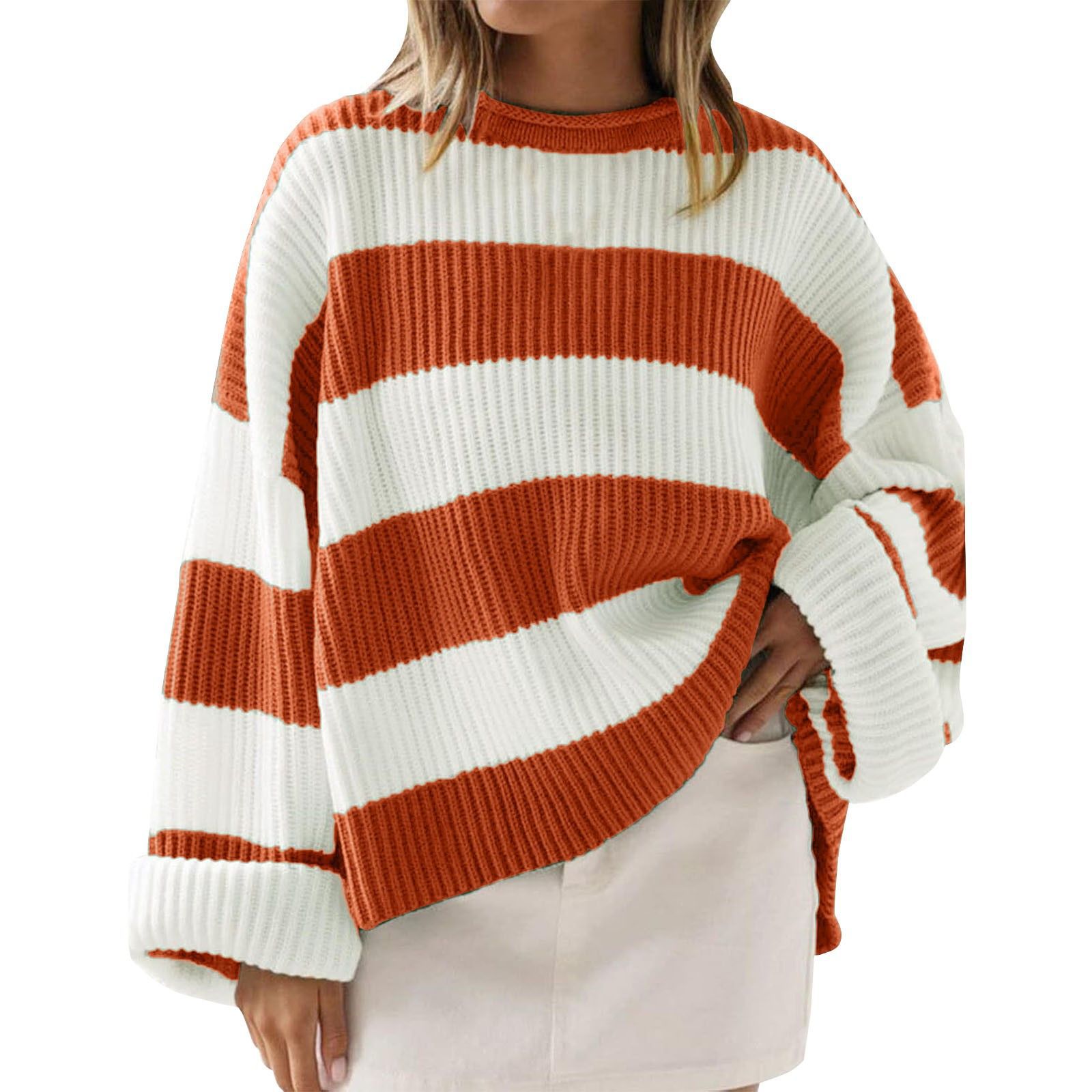 Chic Striped Batwing Knit Sweater for Women