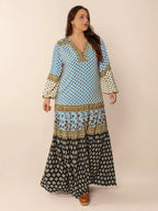 Plus Size Printed V-Neck Balloon Sleeve Maxi Dress - Dresses by Trendsi | Available at Handbags Specialist Headquarter