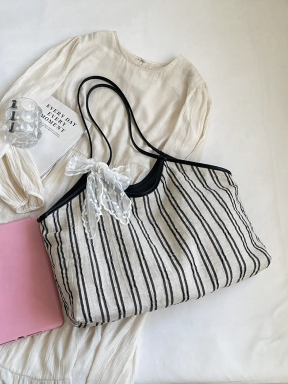 Striped Canvas Tote Bag - Tote Bag by Trendsi | Available at Handbags Specialist Headquarter