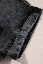 Short Sleeve Flap Pocket Button Up Raw Hem Denim Shirt - Women / Jeans & Denim by Trendsi | Available at Handbags Specialist Headquarter