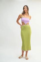 MABLE Ribbed Knit Color Block Cutout Midi Dress - Maxi Dress by Trendsi | Available at Handbags Specialist Headquarter