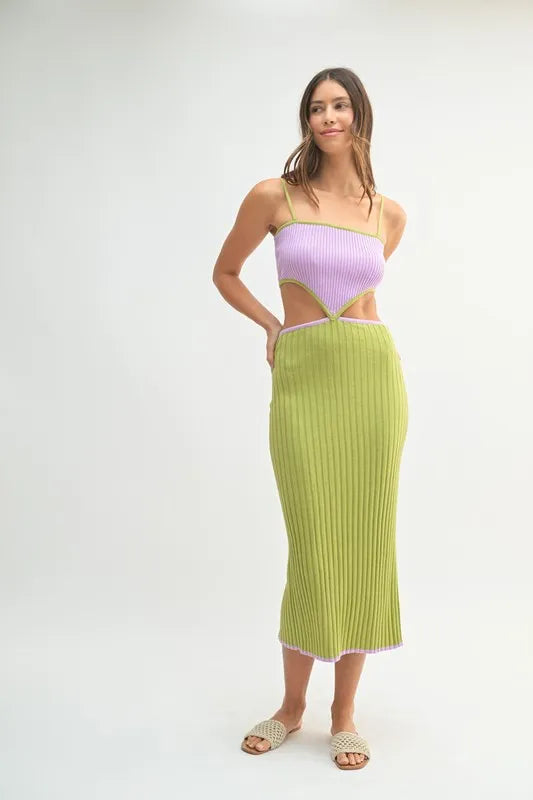 MABLE Ribbed Knit Color Block Cutout Midi Dress - Maxi Dress by Trendsi | Available at Handbags Specialist Headquarter