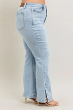 Judy Blue Full Size Tummy Control Vintage Wash Side Slit Slim Boot Jeans Plus Size - Women / Jeans & Denim by Trendsi | Available at Handbags Specialist Headquarter