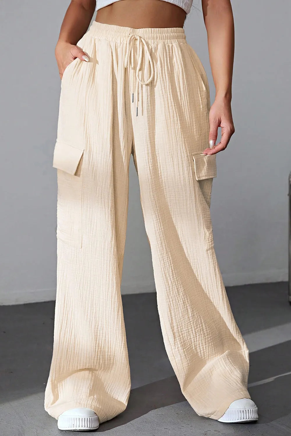 Drawstring Pocketed Wide Leg Pants - Women Pants by Trendsi | Available at Handbags Specialist Headquarter