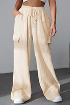 Drawstring Pocketed Wide Leg Pants - Women Pants by Trendsi | Available at Handbags Specialist Headquarter
