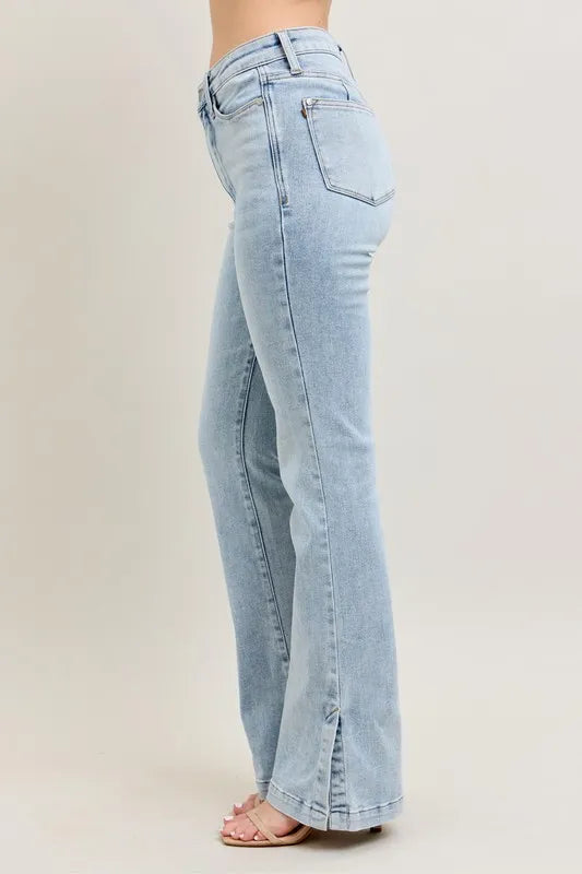 Judy Blue Full Size Tummy Control Vintage Wash Side Slit Slim Boot Jeans Plus Size - Women / Jeans & Denim by Trendsi | Available at Handbags Specialist Headquarter