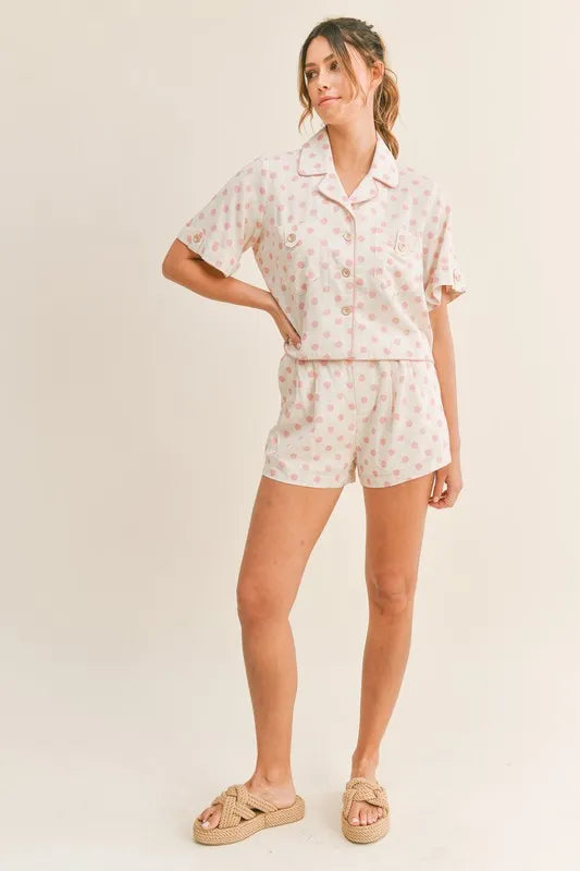 MABLE Polka Dot Collar Crop Top and Short Lounge Set - Sleepwear by Trendsi | Available at Handbags Specialist Headquarter