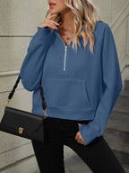 Half-Zip Hoodie with Kangaroo Pocket - Tops by Trendsi | Available at Handbags Specialist Headquarter