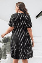 Plus Size Polka Dot Flutter Sleeve Dress - Dresses by Trendsi | Available at Handbags Specialist Headquarter