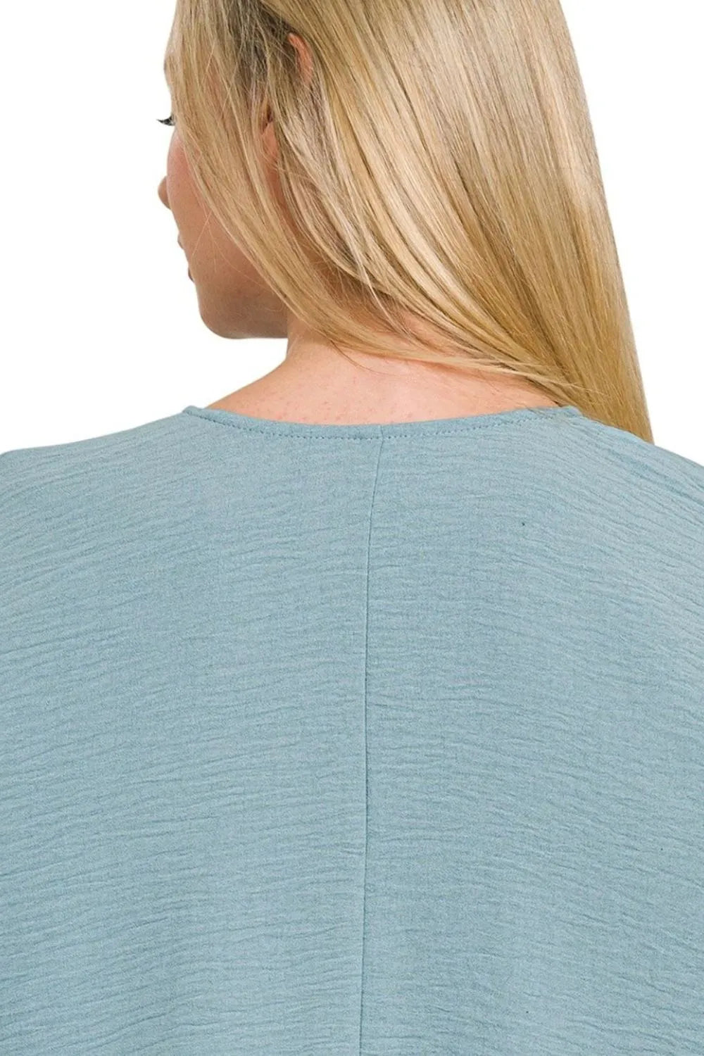 Zenana Woven Airflow V-neck Puff Half Sleeve Top - Tops by Trendsi | Available at Handbags Specialist Headquarter