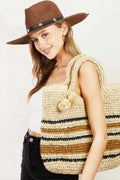 Fame Striped Straw Braided Tote Bag - Tote Bag by Trendsi | Available at Handbags Specialist Headquarter
