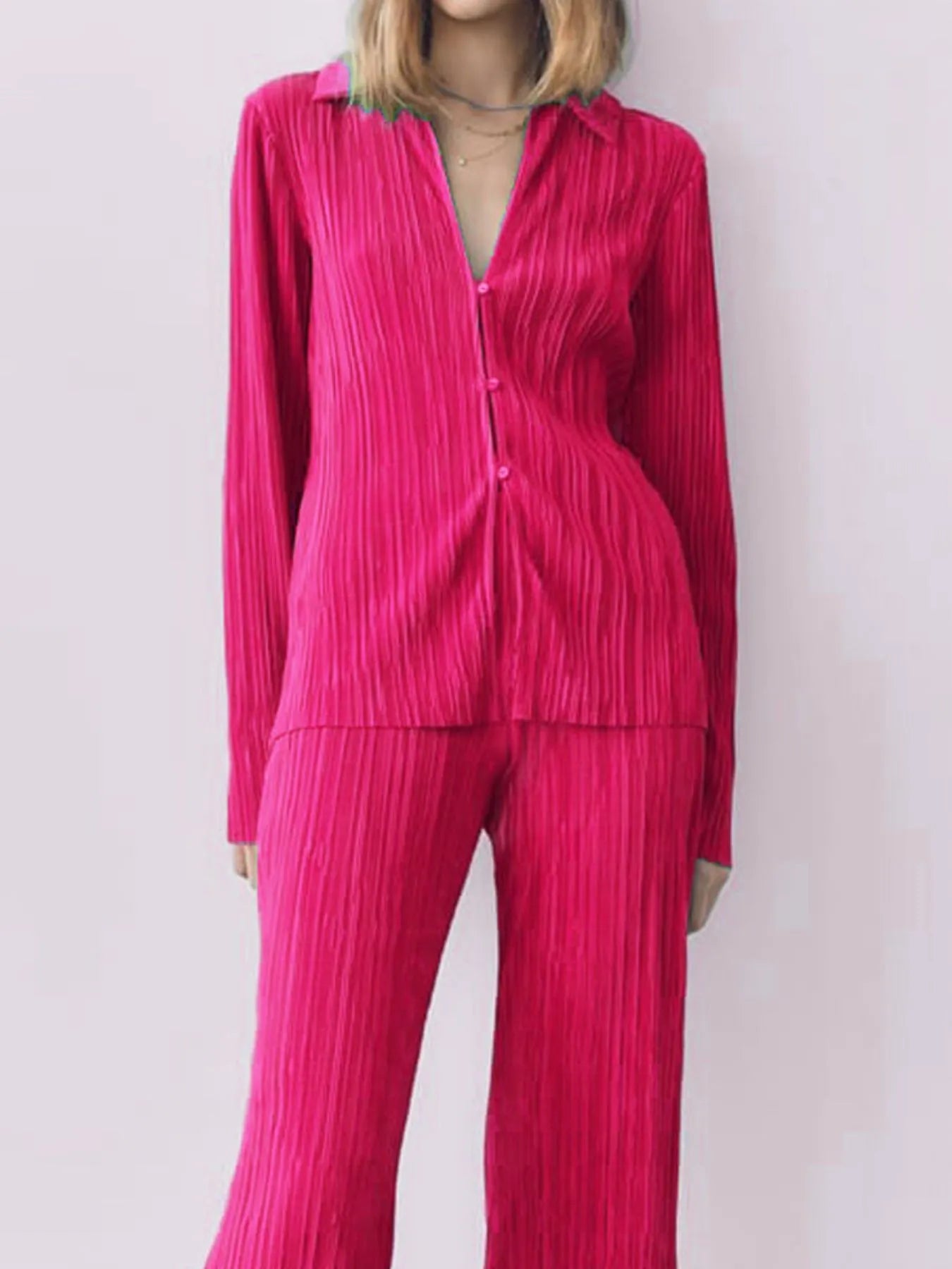 Texture Long Sleeve Top and Pants Lounge Set - Sleepwear by Trendsi | Available at Handbags Specialist Headquarter