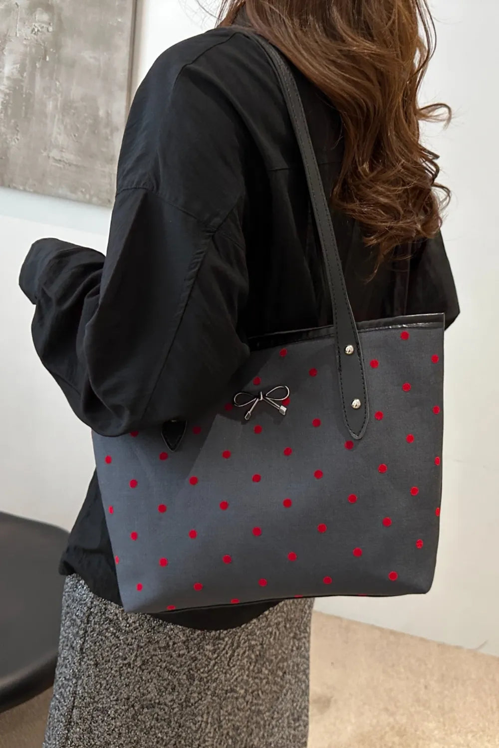 Bow Trim Polyester Tote Bag - Tote Bag by Trendsi | Available at Handbags Specialist Headquarter