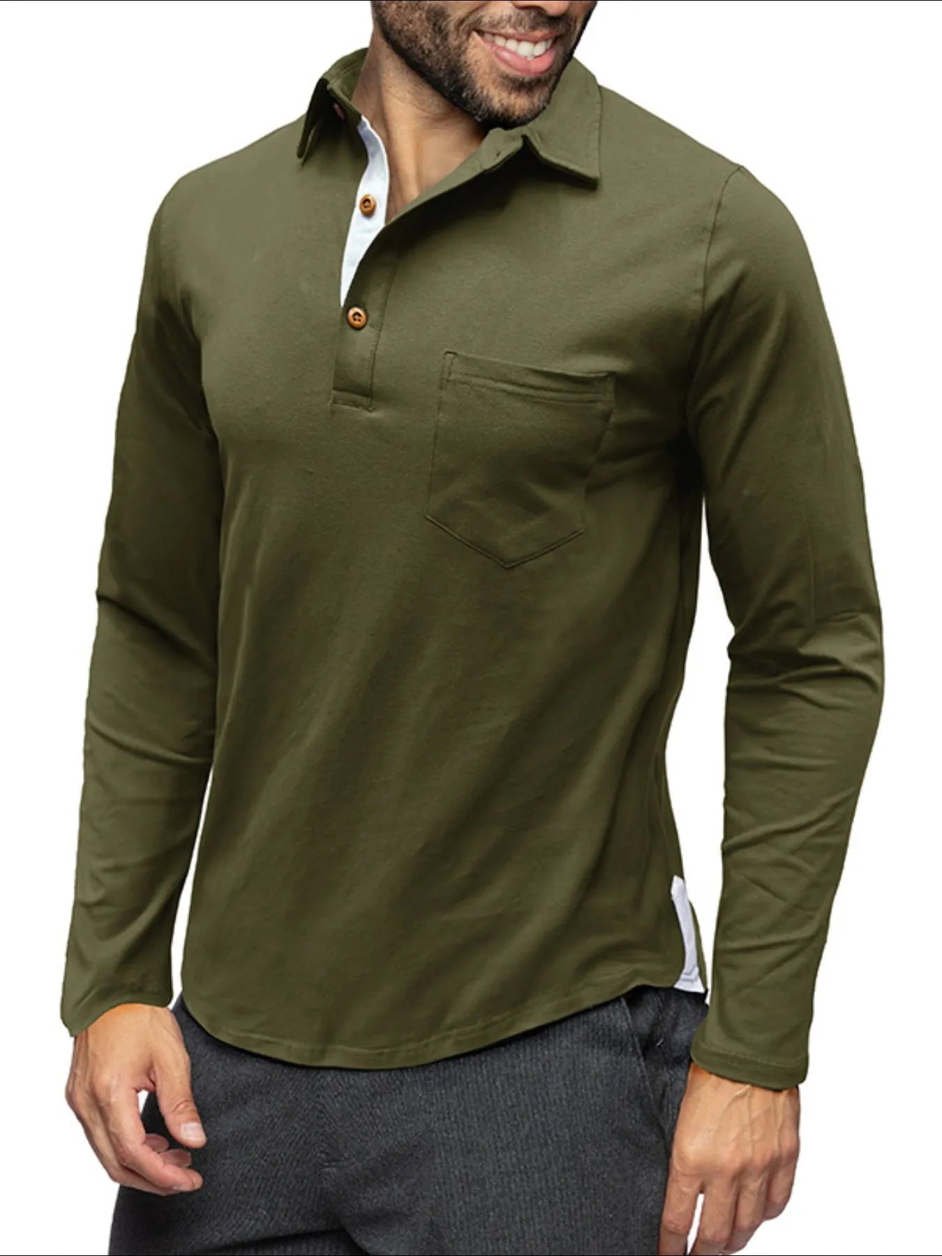 Men's Long Sleeve Polo Shirt with Chest Pocket - Men's Polo shirt by Trendsi | Available at Handbags Specialist Headquarter