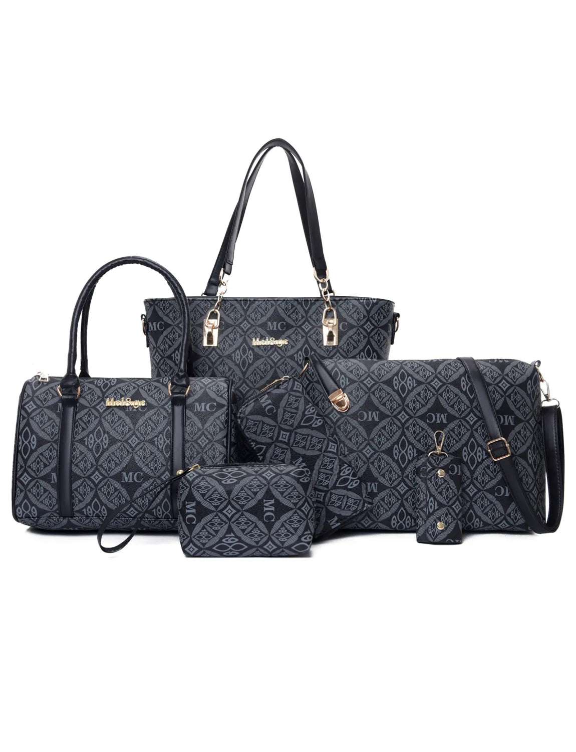 6-Piece Geometric Pattern Bag Set - Wallet by Trendsi | Available at Handbags Specialist Headquarter