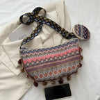 Printed Tassel Detail Crossbody Bag with Small Purse - Handbags by Trendsi | Available at Handbags Specialist Headquarter