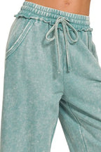 Zenana Washed French Terry Palazzo With Pockets - Women Pants by Trendsi | Available at Handbags Specialist Headquarter