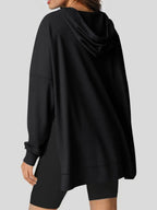 Slit Drawstring Waffle Knit Hoodie - Tops by Trendsi | Available at Handbags Specialist Headquarter