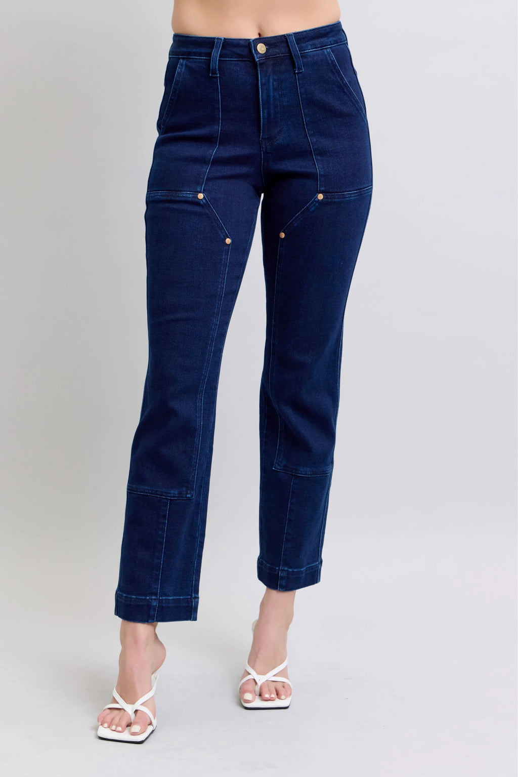 Judy Blue Full Size Hw Work Wear Knee Patch Straight Jeans Plus Size - Women / Jeans & Denim by Trendsi | Available at Handbags Specialist Headquarter