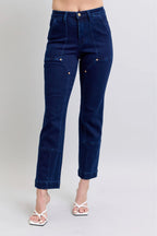 Judy Blue Full Size Hw Work Wear Knee Patch Straight Jeans Plus Size - Women / Jeans & Denim by Trendsi | Available at Handbags Specialist Headquarter