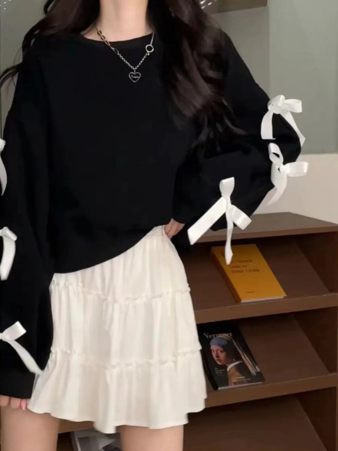 Bow-Detailed Sleeve Round Neck Sweatshirt - Tops by Trendsi | Available at Handbags Specialist Headquarter