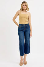 RISEN Full Size Tummy Control High Rise Crop Wide Jeans Plus Size - Women / Jeans & Denim by Trendsi | Available at Handbags Specialist Headquarter