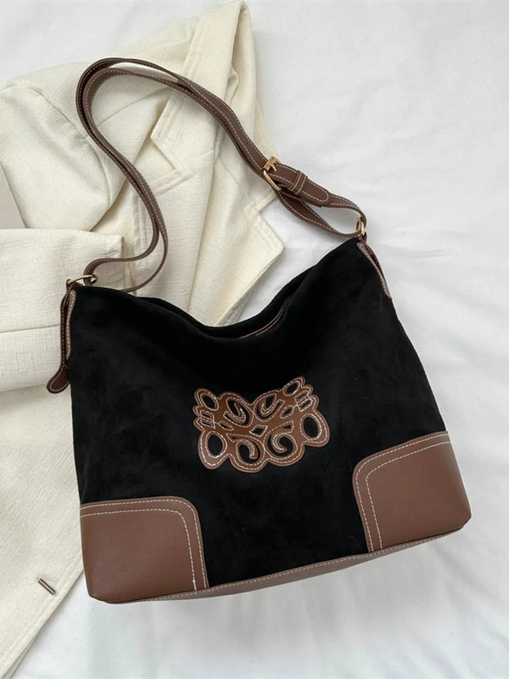 Suede Patch Adjustable Strap Tote Bag - Tote Bag by Trendsi | Available at Handbags Specialist Headquarter