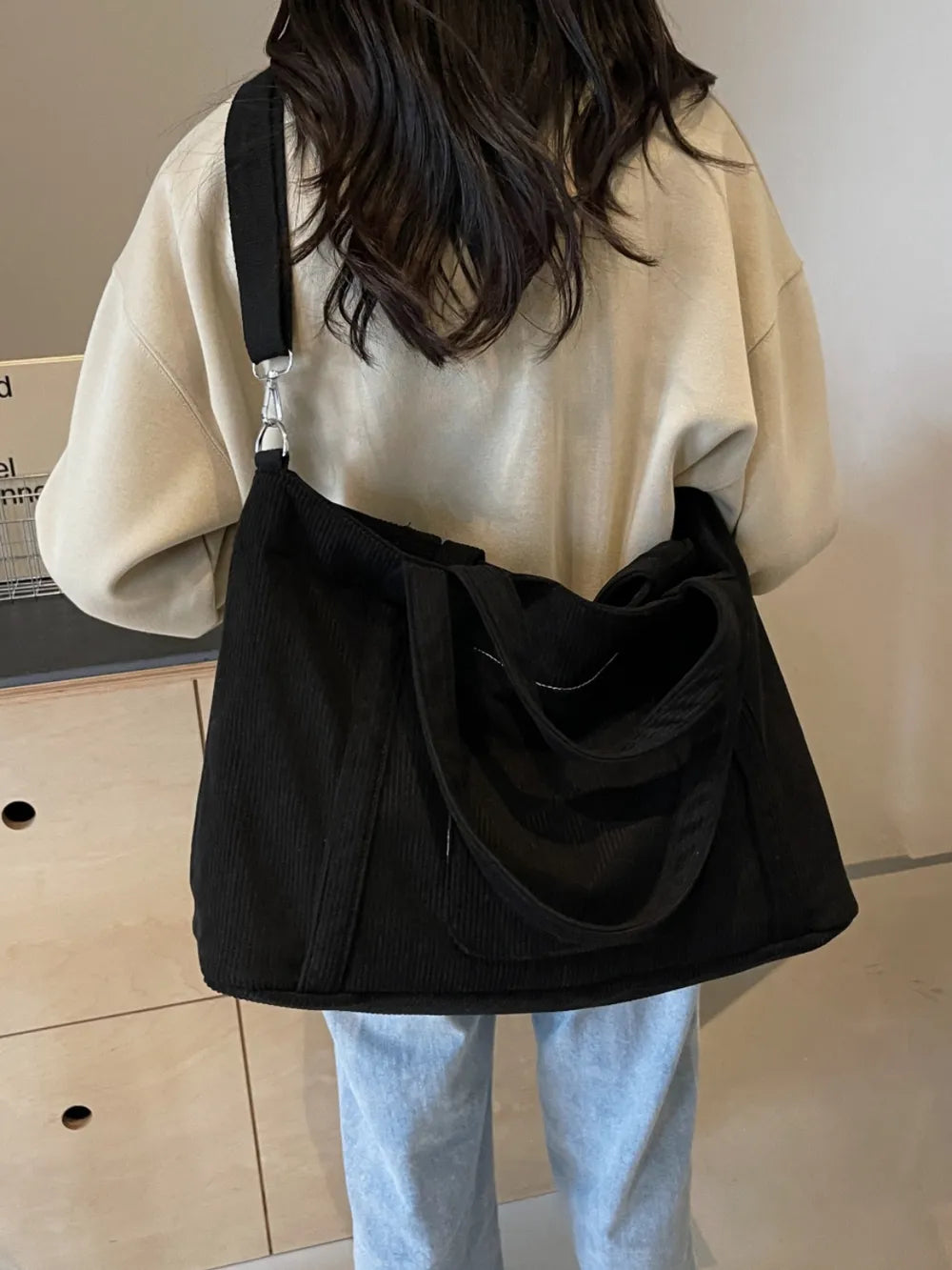 Corduroy Solid Large Tote Bag - Tote Bag by Trendsi | Available at Handbags Specialist Headquarter