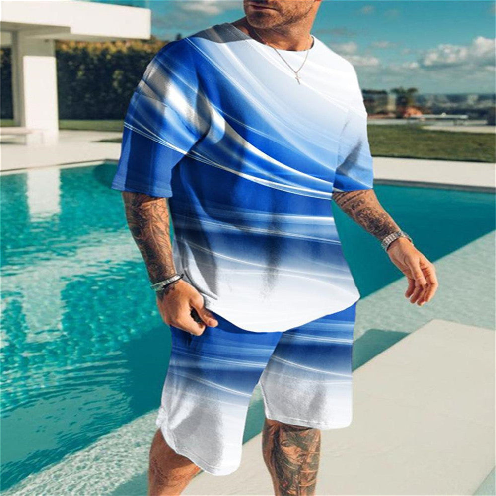 WavePrint 3D Men's Summer Beach Shirt & Shorts Set
