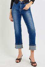 RISEN Full Size High Rise Ankle Straight Cuffed Jeans Plus Size - Women / Jeans & Denim by Trendsi | Available at Handbags Specialist Headquarter