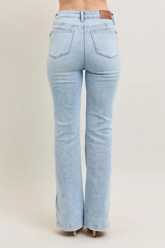 Judy Blue Full Size Tummy Control Vintage Wash Side Slit Slim Boot Jeans Plus Size - Women / Jeans & Denim by Trendsi | Available at Handbags Specialist Headquarter