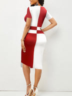 Color Block V-Neck Bodycon Midi Dress - Dresses by Trendsi | Available at Handbags Specialist Headquarter