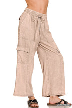 Zenana Washed Linen Elastic Band Waist Cargo Pants - Women Pants by Trendsi | Available at Handbags Specialist Headquarter