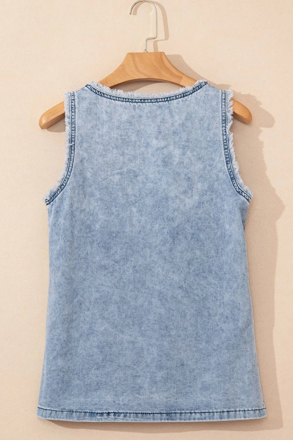 Mineral Wash Denim Frayed U Neck Sleeveless Top - Women / Jeans & Denim by Trendsi | Available at Handbags Specialist Headquarter