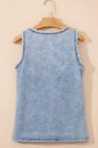 Mineral Wash Denim Frayed U Neck Sleeveless Top - Women / Jeans & Denim by Trendsi | Available at Handbags Specialist Headquarter