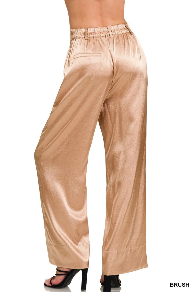 Zenana Wide-Leg Satin Pants - Women Pants by Trendsi | Available at Handbags Specialist Headquarter