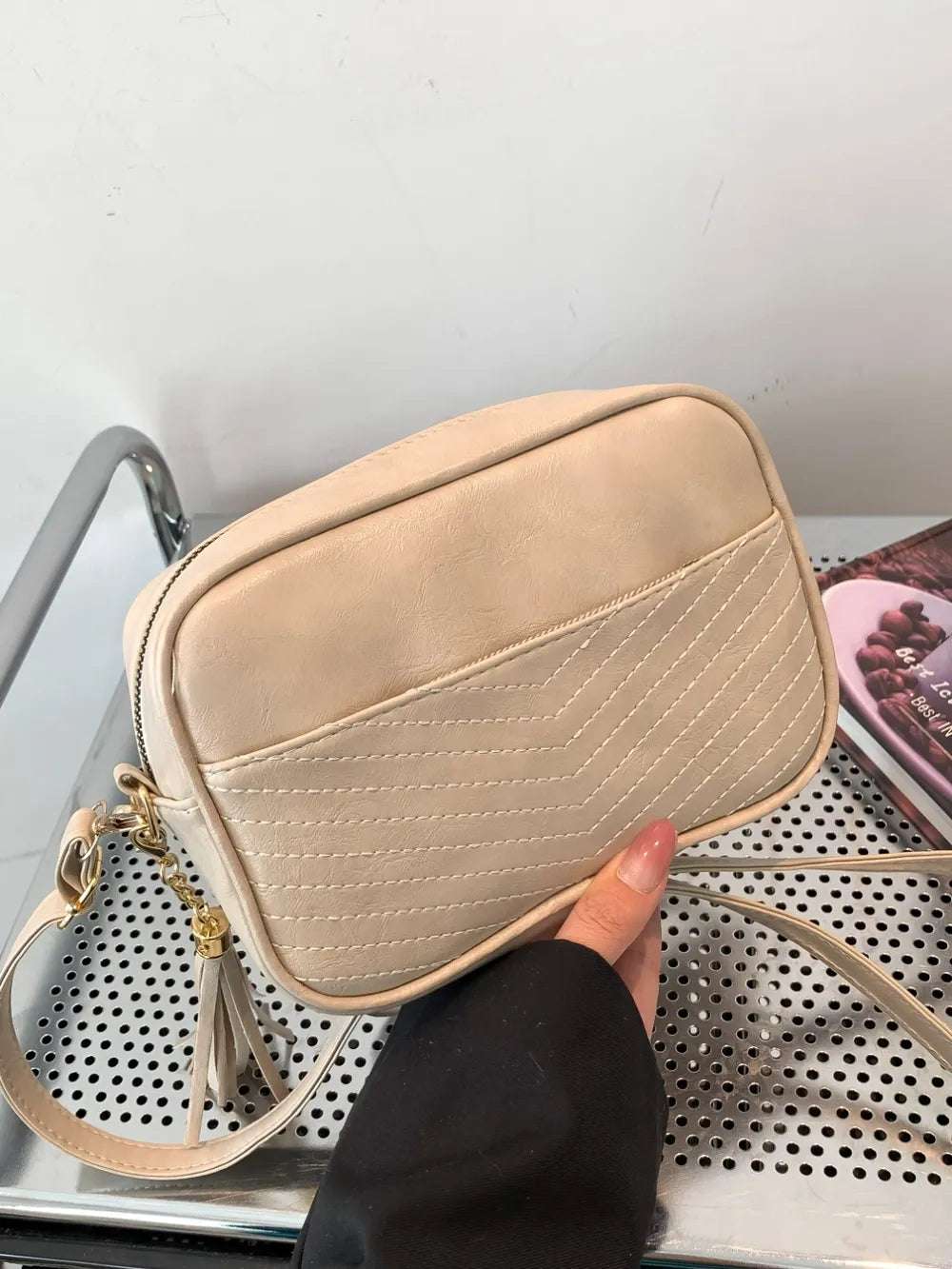 Tassel PU Leather Printed Strap Cassette Crossbody Bag - Crossbody Bag by Trendsi | Available at Handbags Specialist Headquarter