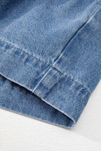 Tied Front Puff Sleeve Peplum Denim Shirt - Women / Jeans & Denim by Trendsi | Available at Handbags Specialist Headquarter