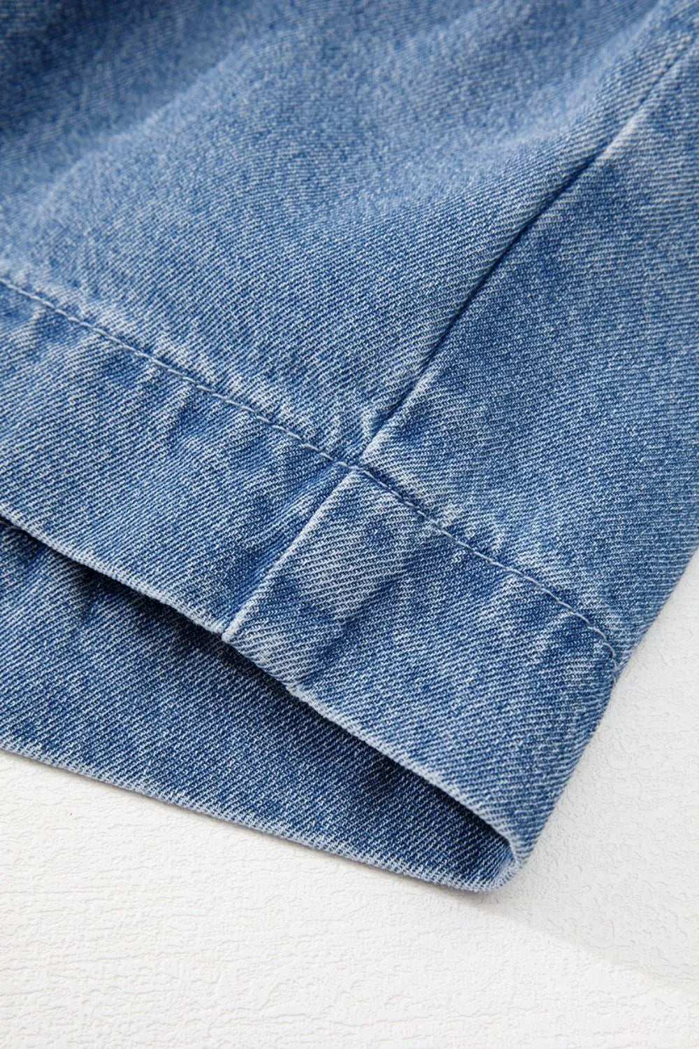 Tied Front Puff Sleeve Peplum Denim Shirt - Women / Jeans & Denim by Trendsi | Available at Handbags Specialist Headquarter