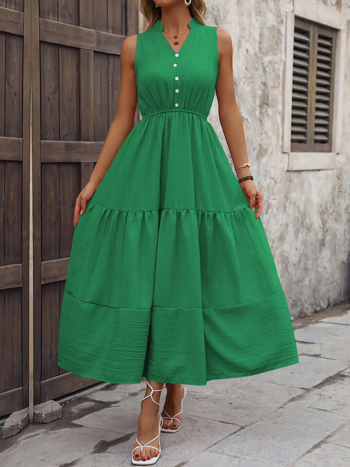 Notched Sleeveless Maxi Tank Dress - Maxi Dress by Trendsi | Available at Handbags Specialist Headquarter