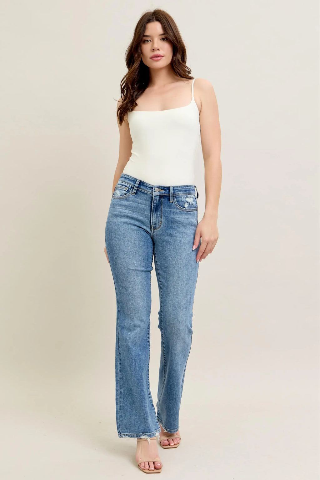Judy Blue Full Size Mid Rise Wash Destroy Hem Bootcut Jeans Plus Size - Women / Jeans & Denim by Trendsi | Available at Handbags Specialist Headquarter