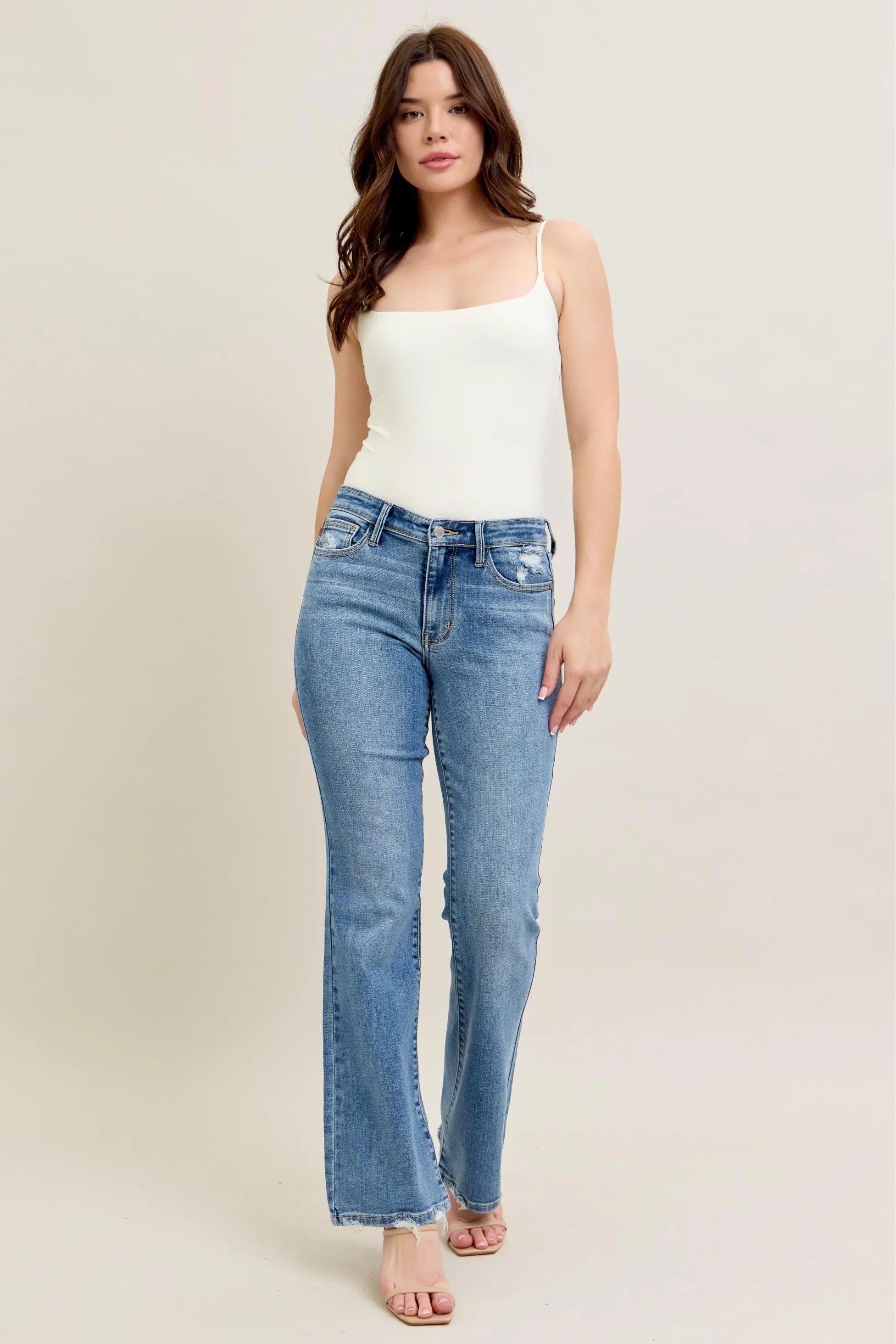 Judy Blue Full Size Mid Rise Wash Destroy Hem Bootcut Jeans Plus Size - Women / Jeans & Denim by Trendsi | Available at Handbags Specialist Headquarter