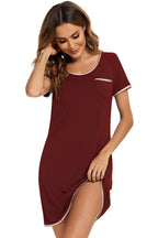 Contrast Trim Pocketed Round Neck Lounge Dress - Sleepwear by Trendsi | Available at Handbags Specialist Headquarter