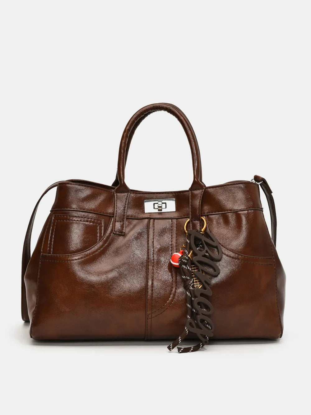 PU Leather Handbag with Pendant - Tote Bag by Trendsi | Available at Handbags Specialist Headquarter