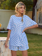 Plaid Round Neck Top and Shorts Lounge Set - sleepwear by Trendsi | Available at Handbags Specialist Headquarter