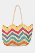 Fame Wavy Rainbow Straw Tote Bag - Tote Bag by Trendsi | Available at Handbags Specialist Headquarter