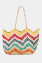 Fame Wavy Rainbow Straw Tote Bag - Tote Bag by Trendsi | Available at Handbags Specialist Headquarter